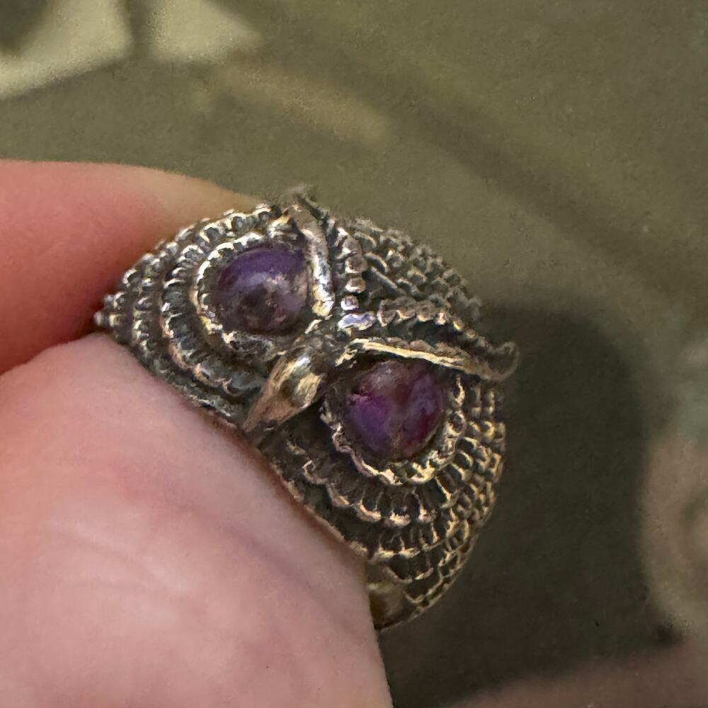 NEW! Owl Sterling Silver 925 Blackened Artisan Ring! Size 7 Silver Purple Black - Picture 5 of 6